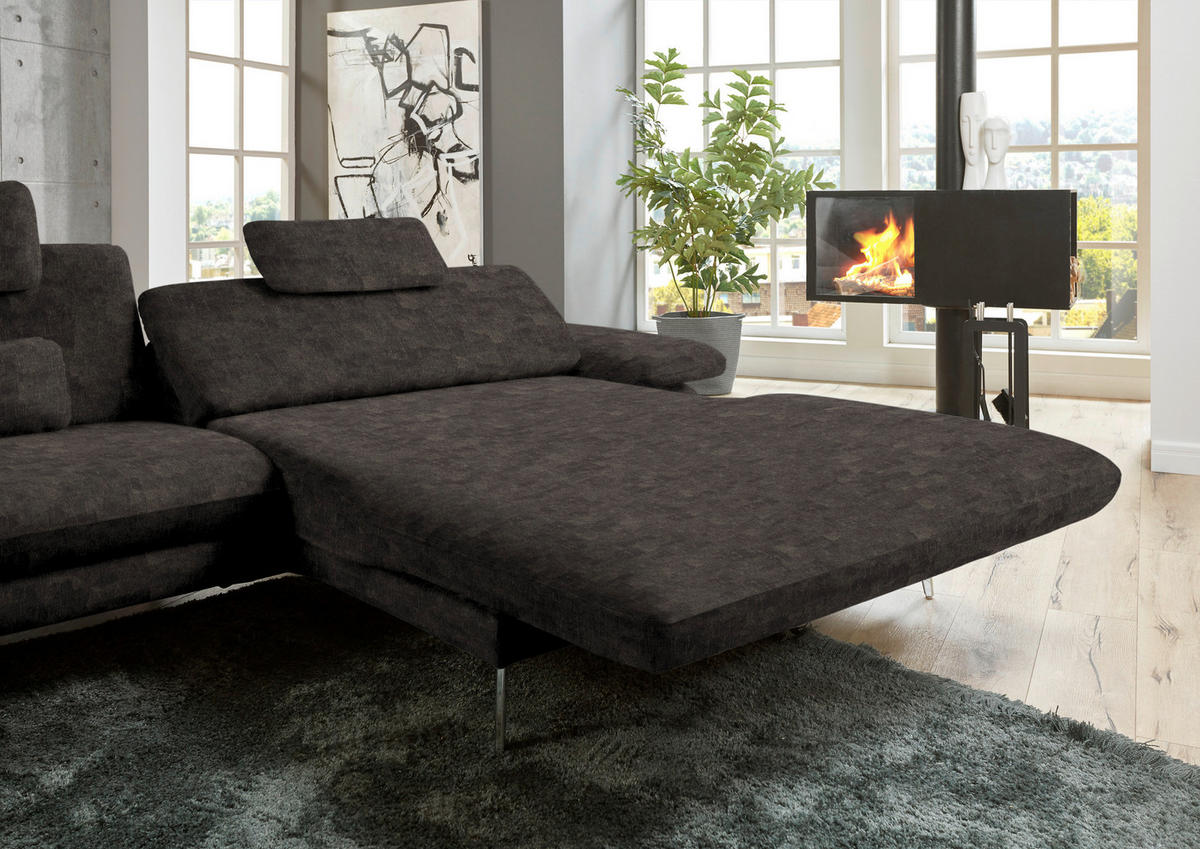 ECKSOFA in Velours Dunkelbraun  - Dunkelbraun/Schwarz, Design, Textil/Metall (284/184cm) - Dieter Knoll