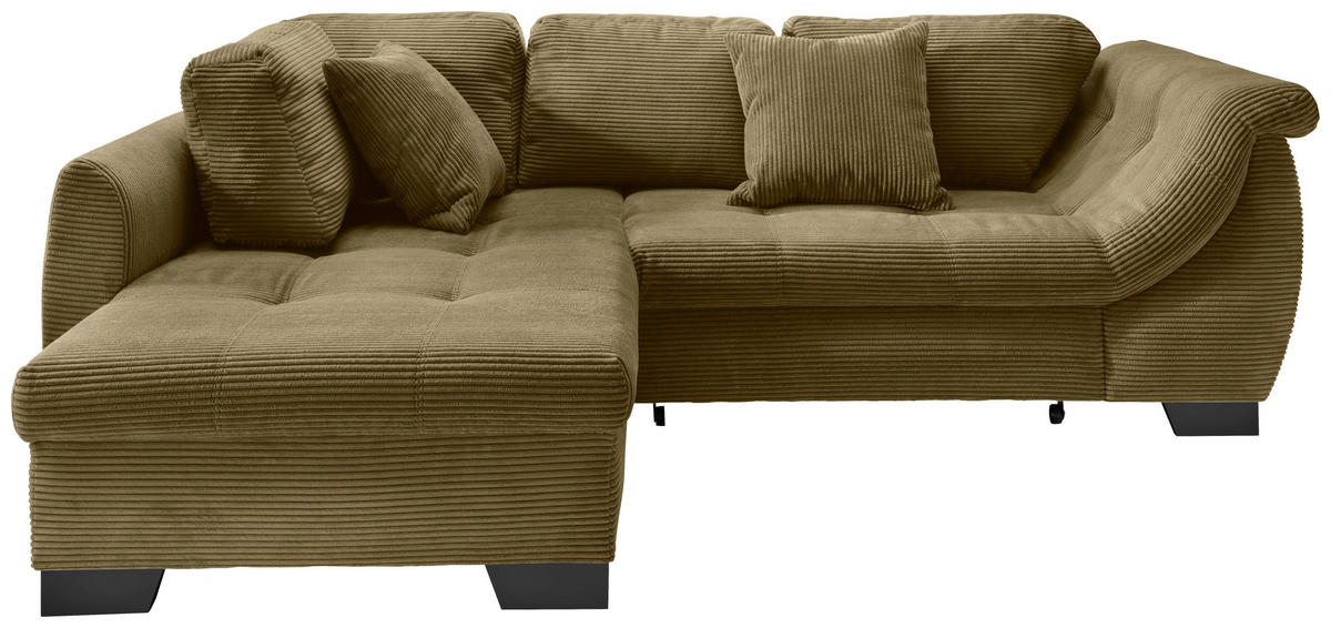 ECKSOFA in Cord Olivgrün  - Schwarz/Olivgrün, Design, Holz/Textil (190/250cm) - MID.YOU