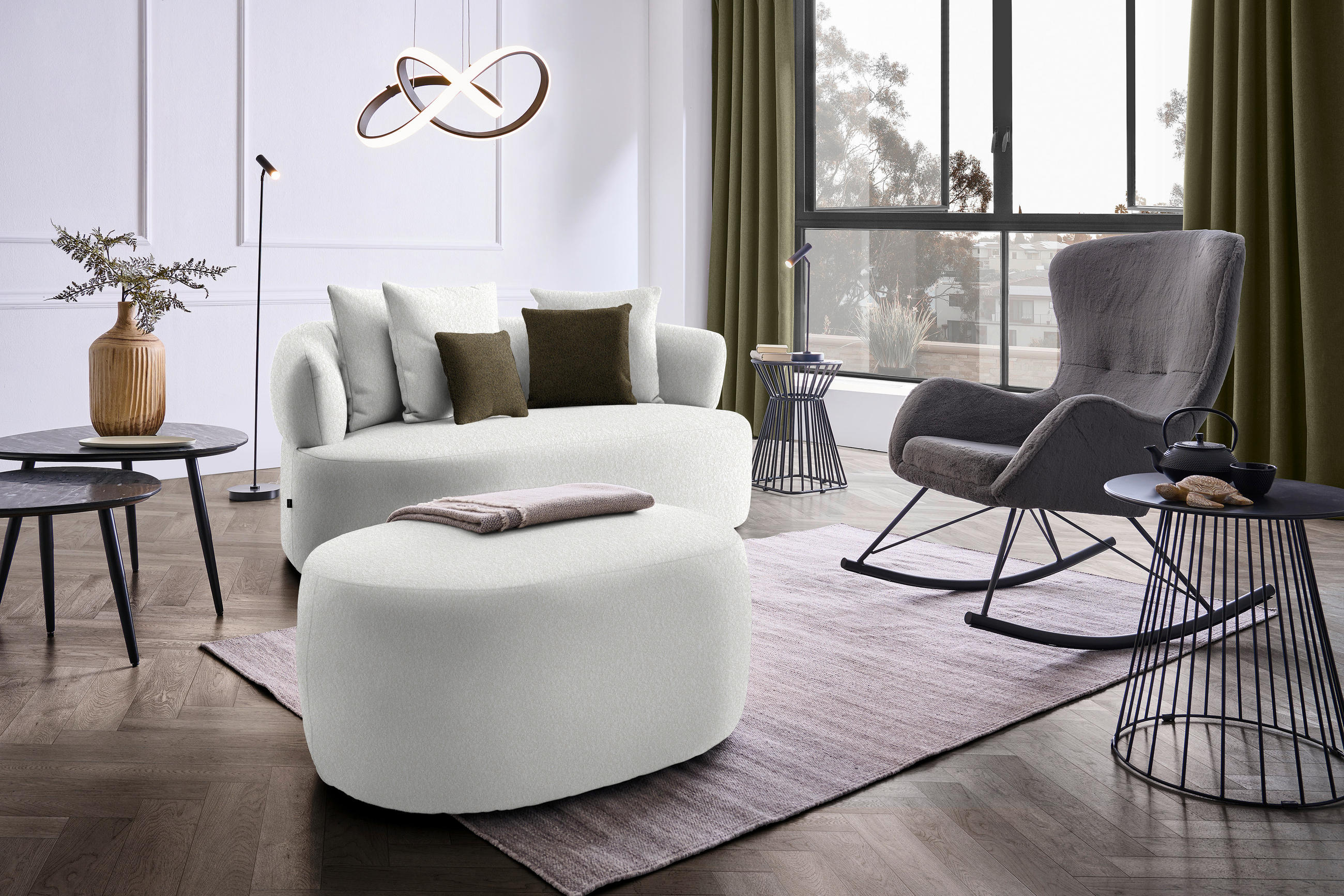 2-SITZER-SOFA in Bouclé Sandfarben  - Sandfarben/Schwarz, MODERN, Kunststoff/Textil (177/86/105cm) - Hom`in