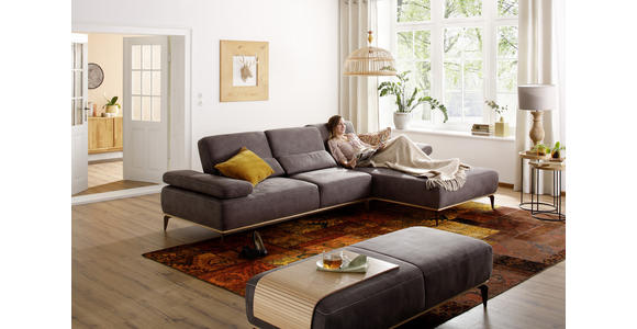 WOHNLANDSCHAFT Braun Flachgewebe - Beige/Braun, Design, Textil/Metall (298/178cm) - Valnatura