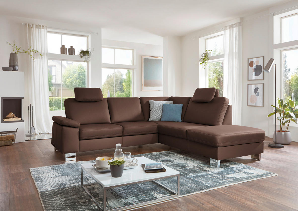 ECKSOFA  in Echtleder Braun  248/235 cm  - Alufarben/Braun, Design, Leder/Metall (248/235cm) - Beldomo Premium