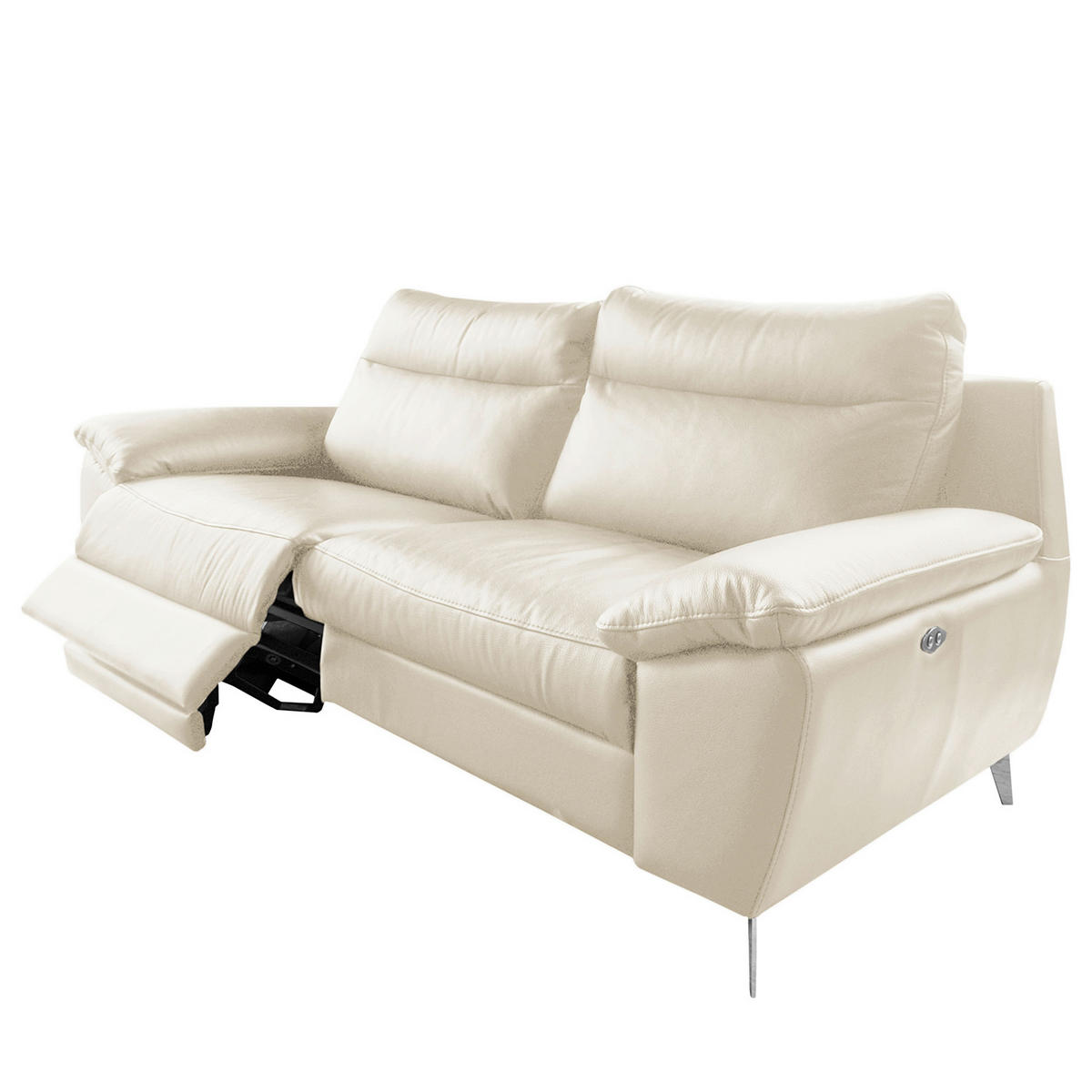 2,5-SITZER 216/95/96 cm PERLE in Echtleder Creme   - Chromfarben/Creme, Design, Leder/Metall (216/95/96cm) - Livetastic