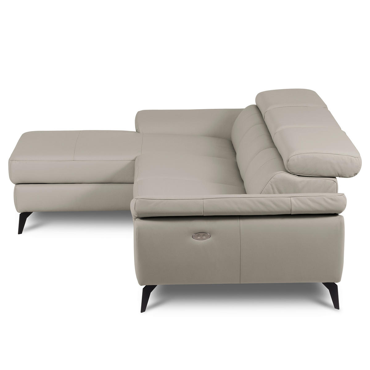 ECKSOFA Lederlook Echtleder Platinfarben  - Platinfarben/Schwarz, Design, Leder/Textil (179/252cm) - Livetastic