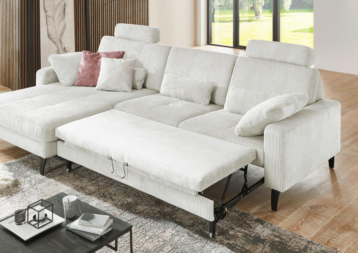ECKSOFA in Cord Ecru  - Ecru/Schwarz, Modern, Textil/Metall (177/302cm) - Beldomo Style