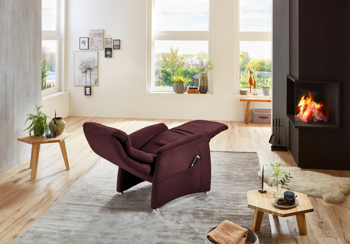 FERNSEHSESSEL in Flachgewebe Bordeaux  - Bordeaux/Alufarben, Konventionell, Textil/Metall (69/111/83cm) - Cantus