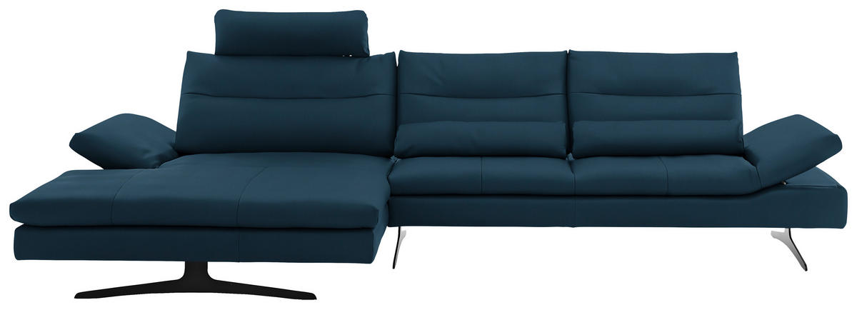 ECKSOFA  in Echtleder Blau  158/342 cm  - Blau/Schwarz, MODERN, Leder/Metall (158/342cm) - Chilliano
