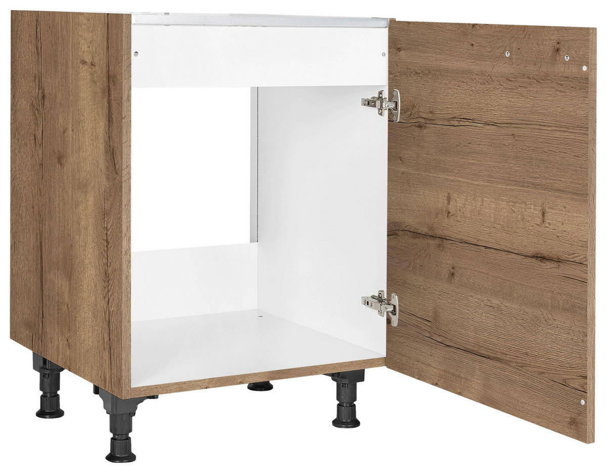 SPÜLENUNTERSCHRANK 60/87/56 cm  in Eiche dunkel  - Eiche dunkel/Schwarz, MODERN, Holzwerkstoff/Metall (60/87/56cm) - Nobilia