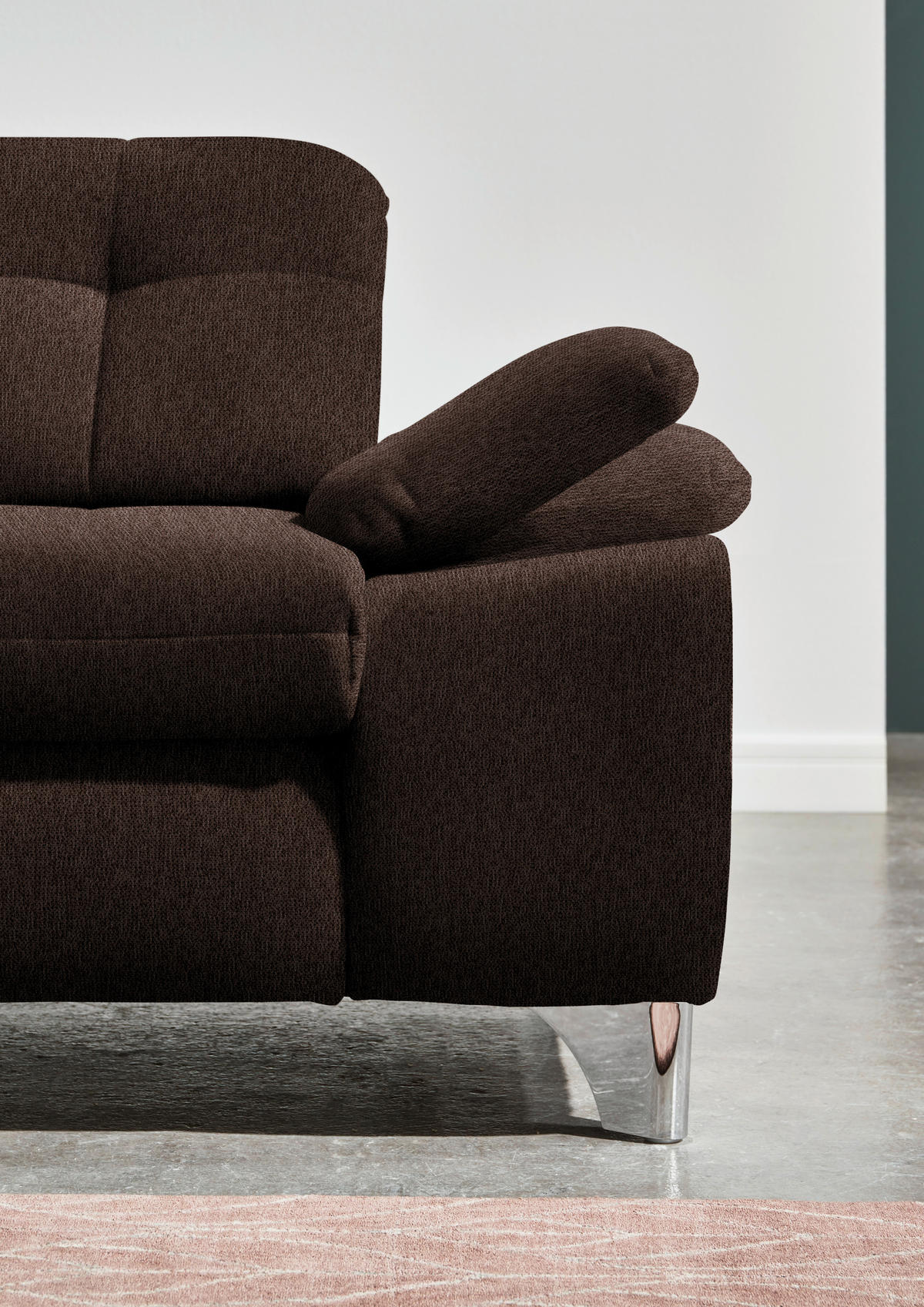 ECKSOFA in Chenille Dunkelbraun  260/310 cm  - Chromfarben/Dunkelbraun, Design, Textil/Metall (260/310cm) - Beldomo Speed