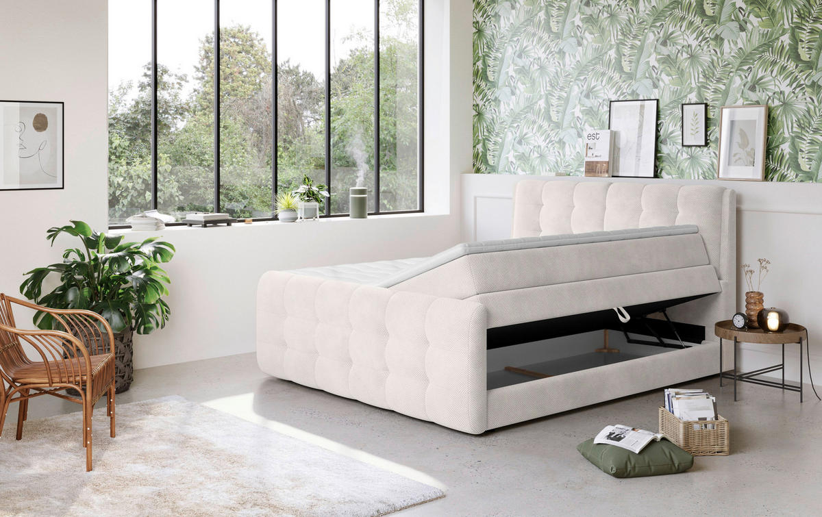 BOXSPRING-ÁGY 160/200 cm  bézs  - bézs/antracit, Basics, faalapú anyag/textil (160/200cm) - Carryhome