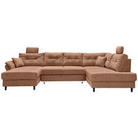 WOHNLANDSCHAFT Koralle Chenille  - Koralle/Schwarz, MODERN, Holz/Textil (176/338/206cm) - Livetastic