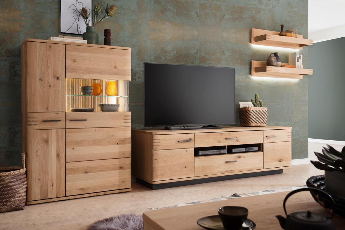 HIGHBOARD , 90/136/37 cm,  - Eichefarben/Anthrazit, Design, Glas/Holz (90/136/37cm) - Livetastic