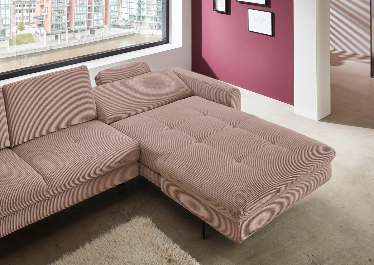ECKSOFA in Cord Altrosa  - Schwarz/Altrosa, Design, Textil/Metall (302/178cm) - Beldomo Style