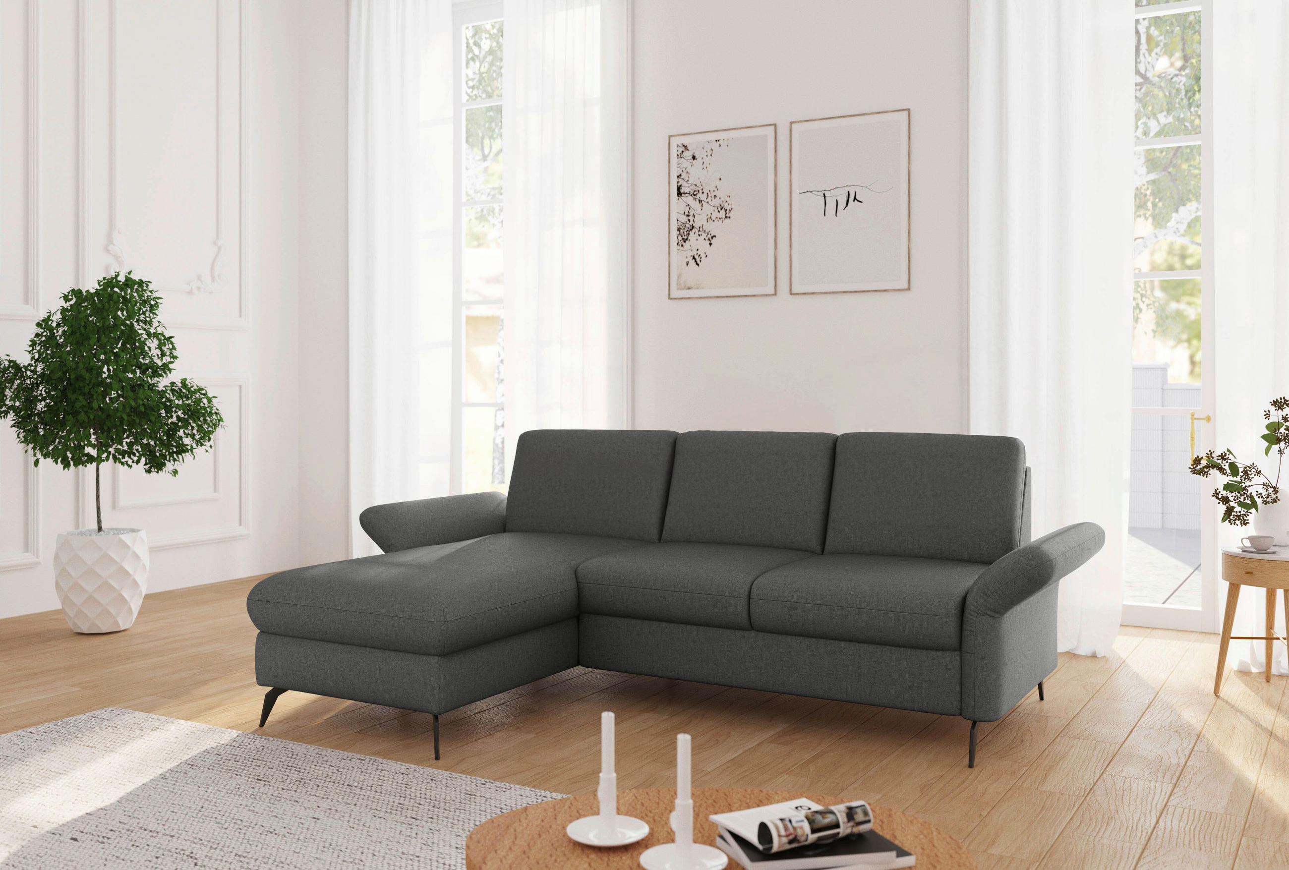 ECKSOFA ROCHELLE E Dunkelgrau Flachgewebe - Dunkelgrau/Schwarz, KONVENTIONELL, Textil/Metall (164/251cm) - Sit & More
