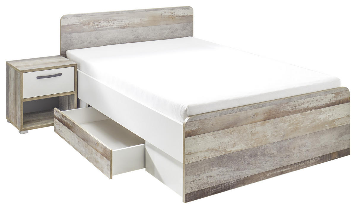 KREVET   140/200 cm   prirodne boje, bijela  - bijela/prirodne boje, Konvencionalno, drvni materijal (140/200cm) - Carryhome