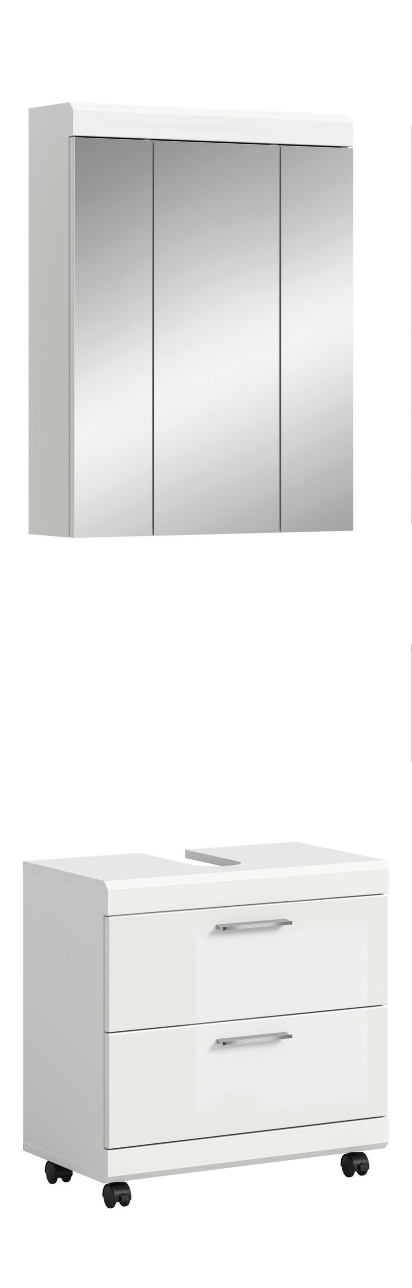 BADEZIMMER 2-teilig  in 60 cm  - Weiß Hochglanz/Silberfarben, Trend, Glas/Holzwerkstoff (60cm) - MID.YOU