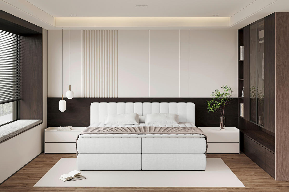 BOXSPRINGBETT 200/200 cm,  in Beige, gepolstertes Kopfteil, Bettkasten, Topper, Matratzen, H3 + H3 = fest  - Beige/Schwarz, Design, Kunststoff/Textil (200/200cm) - Chameo