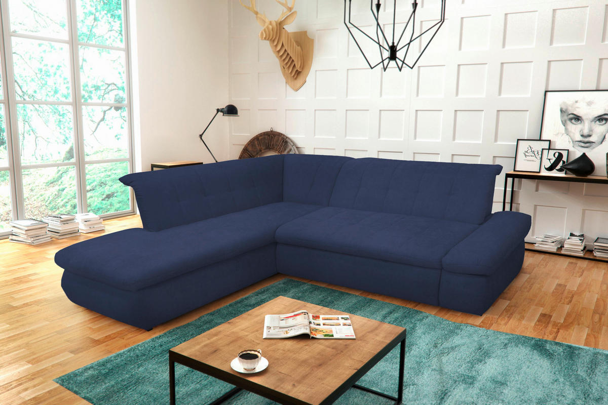 ECKSOFA Dunkelblau Mikrofaser  - Chromfarben/Dunkelblau, KONVENTIONELL, Textil/Metall (216/273cm) - MID.YOU