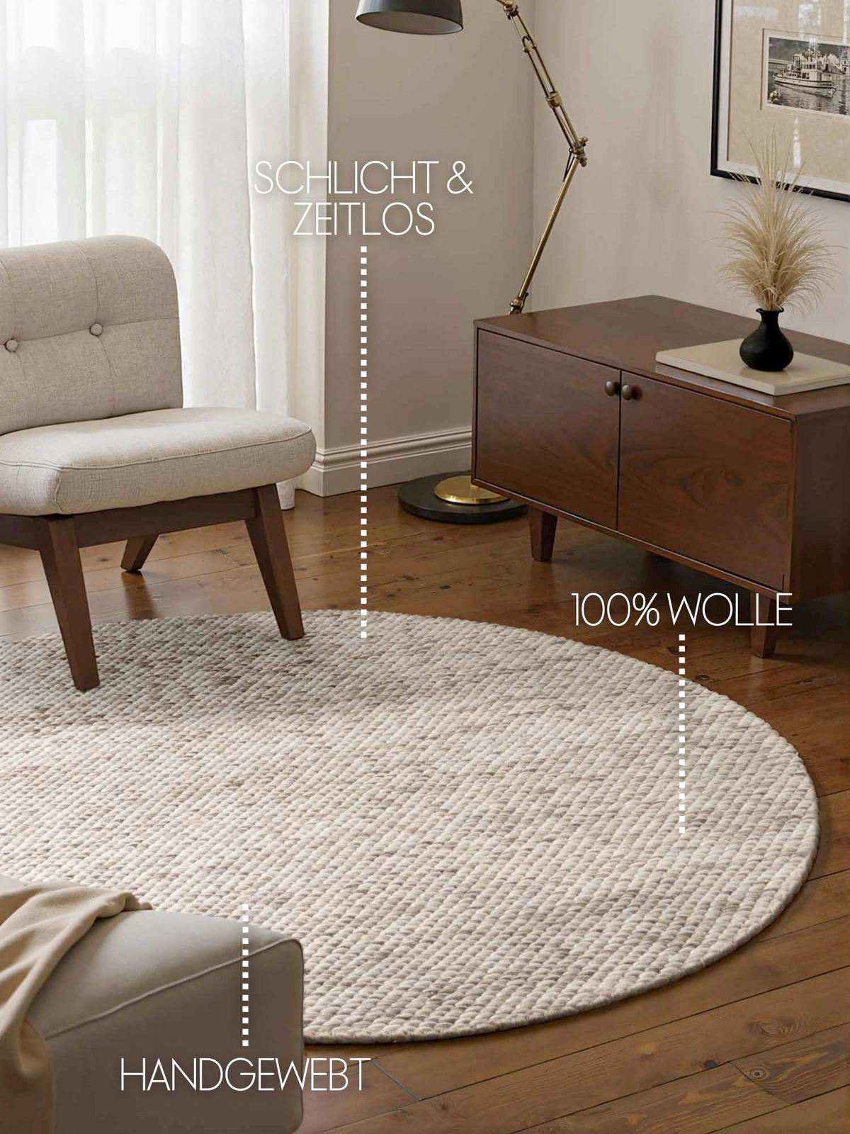 WOLLTEPPICH 160 cm Lyon Braun, Creme rund  - Creme/Braun, Basics, Textil (160cm) - Elle Decoration