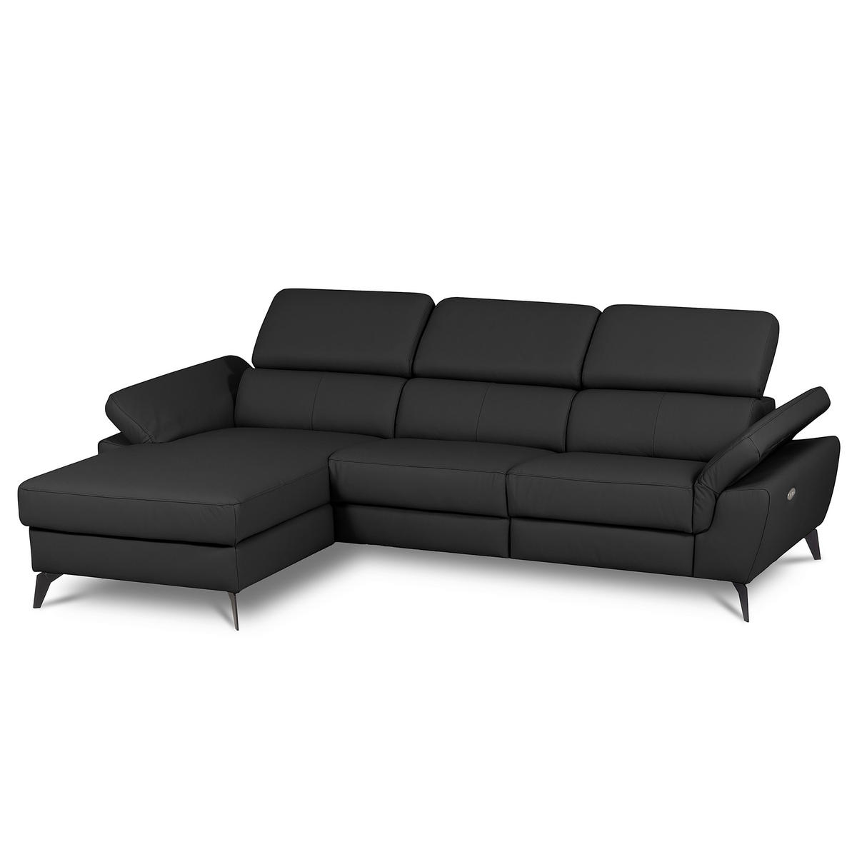 ECKSOFA SONO in Lederlook Echtleder Schwarz Armteilverstellung, Kopfteilverstellung  179/252 cm  - Schwarz, Design, Leder/Textil (179/252cm) - Livetastic