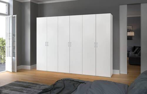 DREHTÜRENSCHRANK 303/195/59 cm 6-türig Weiß  - Chromfarben/Weiß, Design, Holzwerkstoff (303/195/59cm) - Boxxx