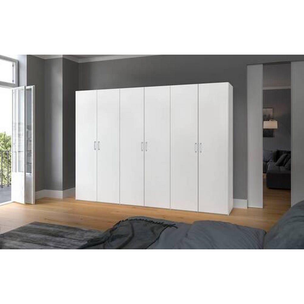 Thumbnail - Boxxx Drehtürenschrank, Weiß, Holzwerkstoff, 9 Fächer, 2 Schubladen, 303x236x59 cm, erweiterbar, Beimöbel erhältlich, um...