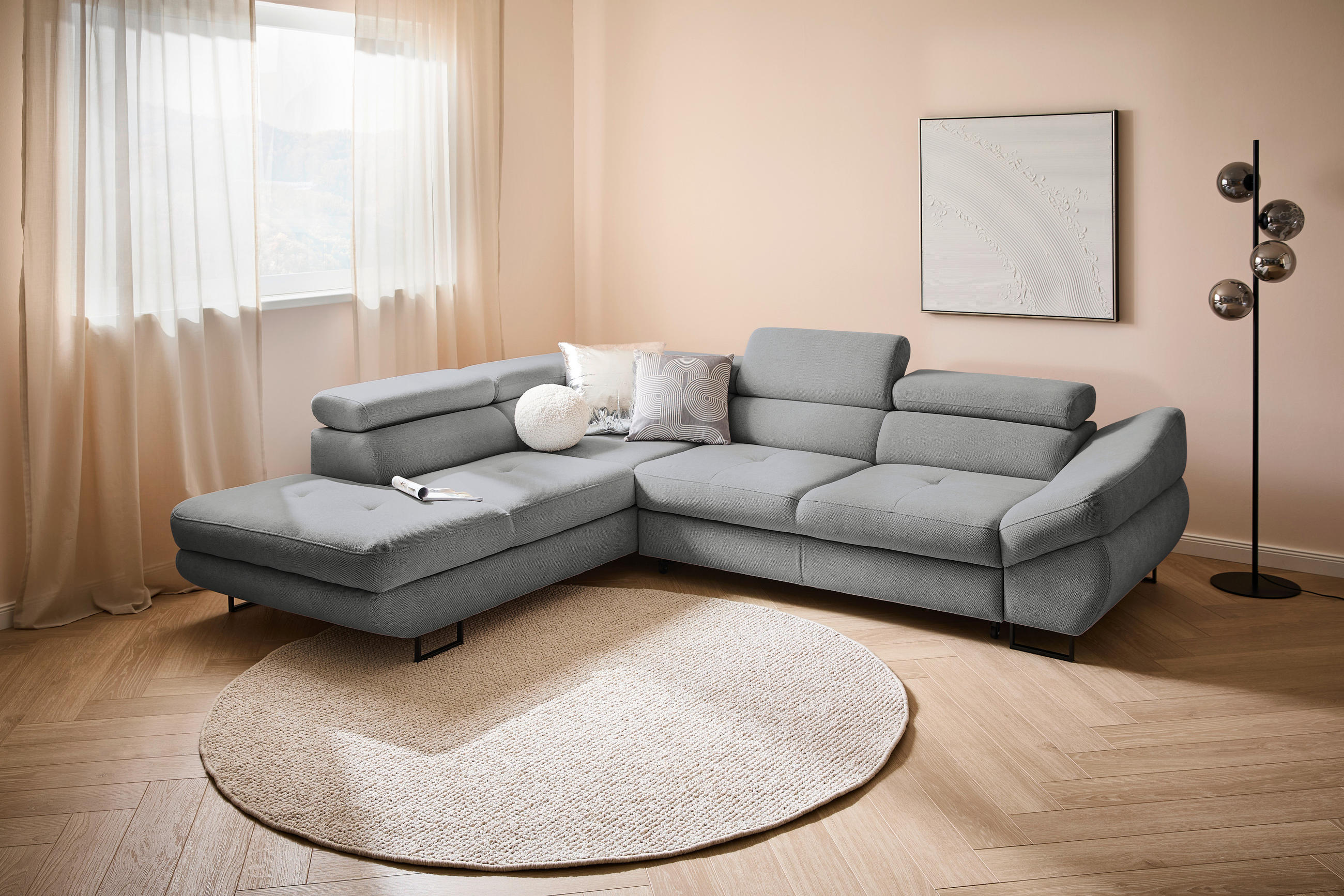 ECKSOFA in Webstoff Grau  - Schwarz/Grau, Design, Textil/Metall (235/280cm) - Hom`in