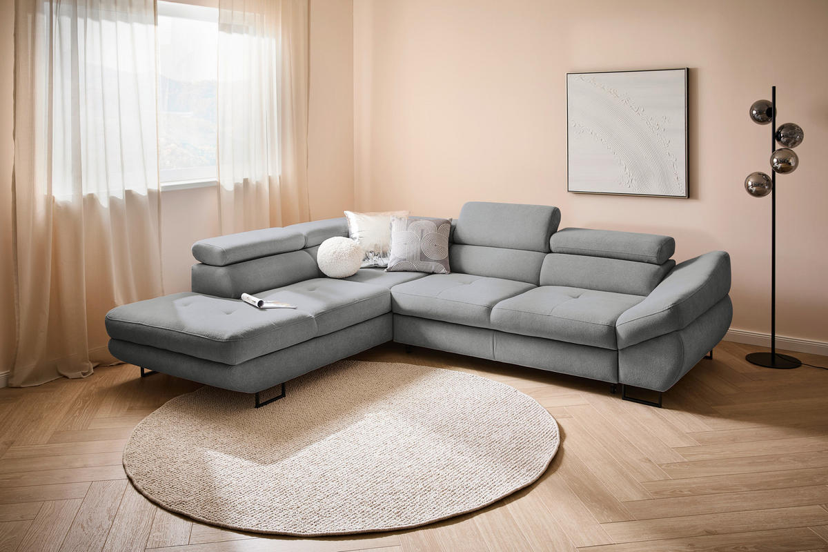 ECKSOFA in Webstoff Grau  - Schwarz/Grau, Design, Textil/Metall (235/280cm) - Hom`in