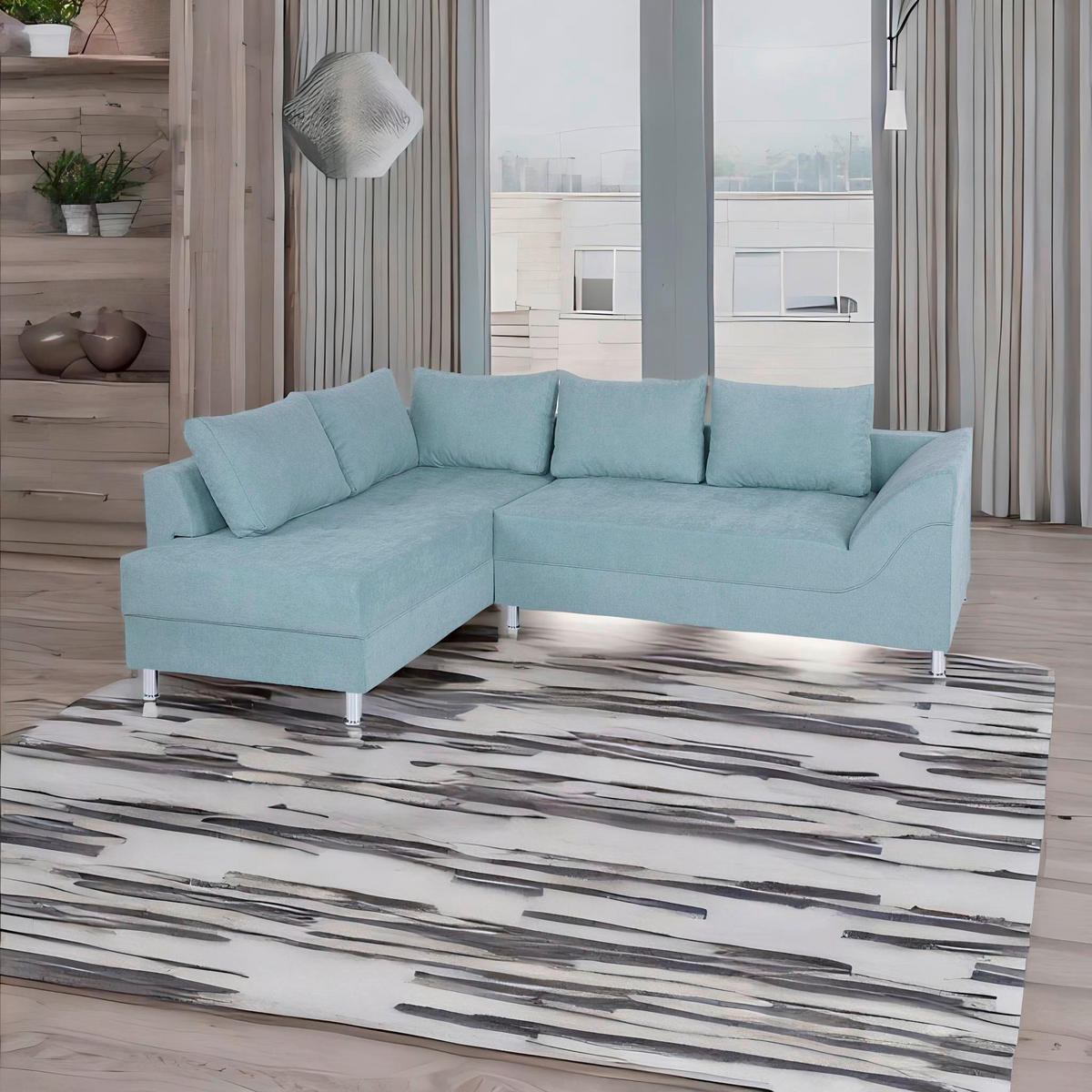 ECKSOFA Mintgrün Webstoff  - Chromfarben/Schwarz, Design, Kunststoff/Textil (200/267cm) - P & B