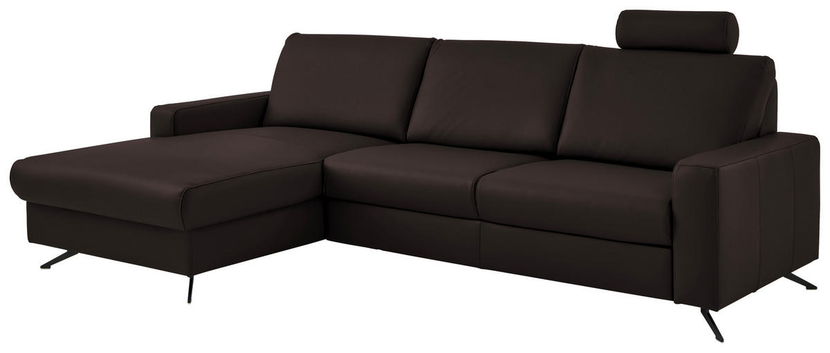 ECKSOFA in Echtleder Dunkelbraun  165/267 cm  - Dunkelbraun/Schwarz, Design, Leder/Metall (165/267cm) - Beldomo Premium