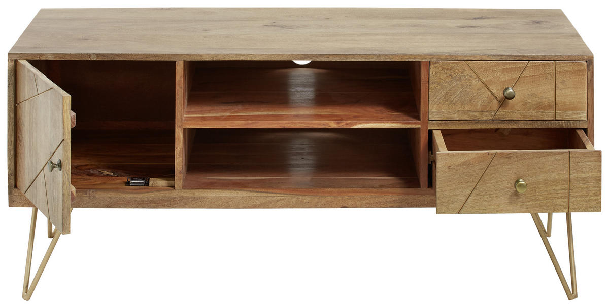 LOWBOARD  in 130/57/53 cm  - Hellbraun/Goldfarben, Design, Holz/Metall (130/57/53cm) - Landscape