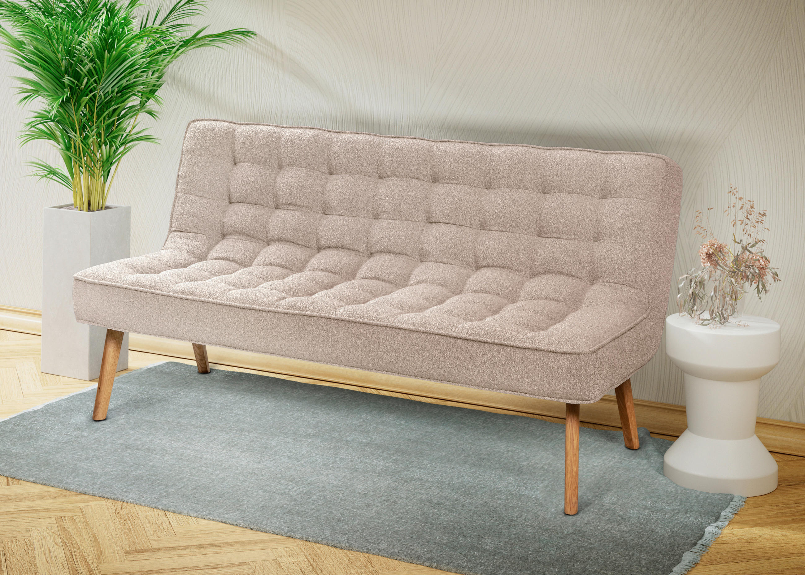 SITZBANK 183/90/79 cm Webstoff Beige Eiche vollmassiv  - Eichefarben/Beige, Design, Holz/Textil (183/90/79cm) - Linea Natura