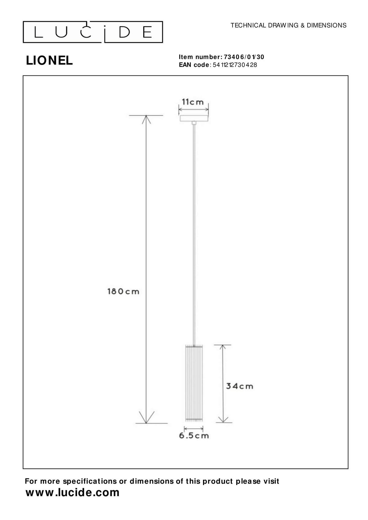 VISEČA SVETILKA  Lionel   6.5/11/180 cm        60 W E27 - črna, Trend, kovina (6.5/11/180cm)