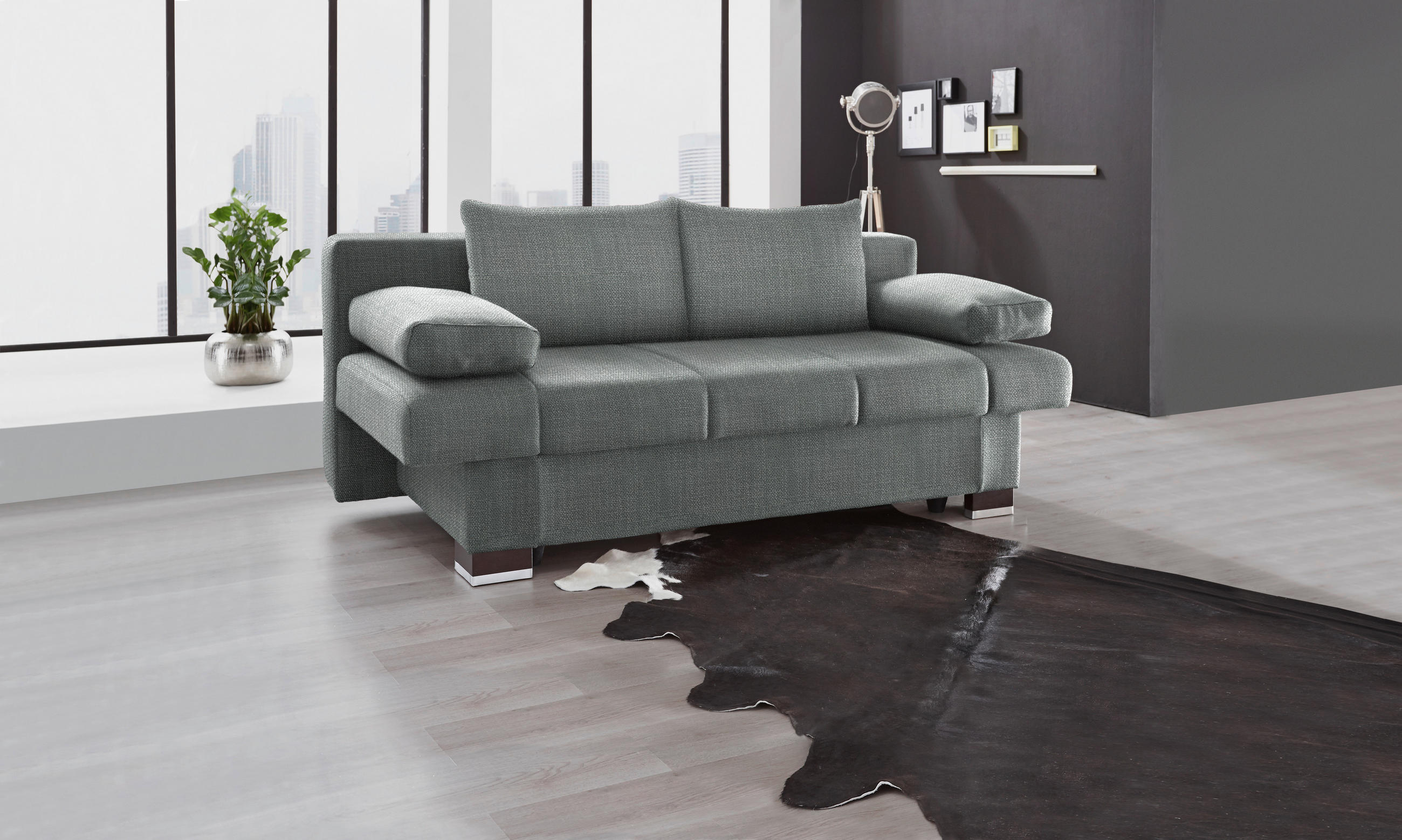 SCHLAFSOFA Grau  - Wengefarben/Alufarben, KONVENTIONELL, Holz/Textil (200/80/104cm) - Novel