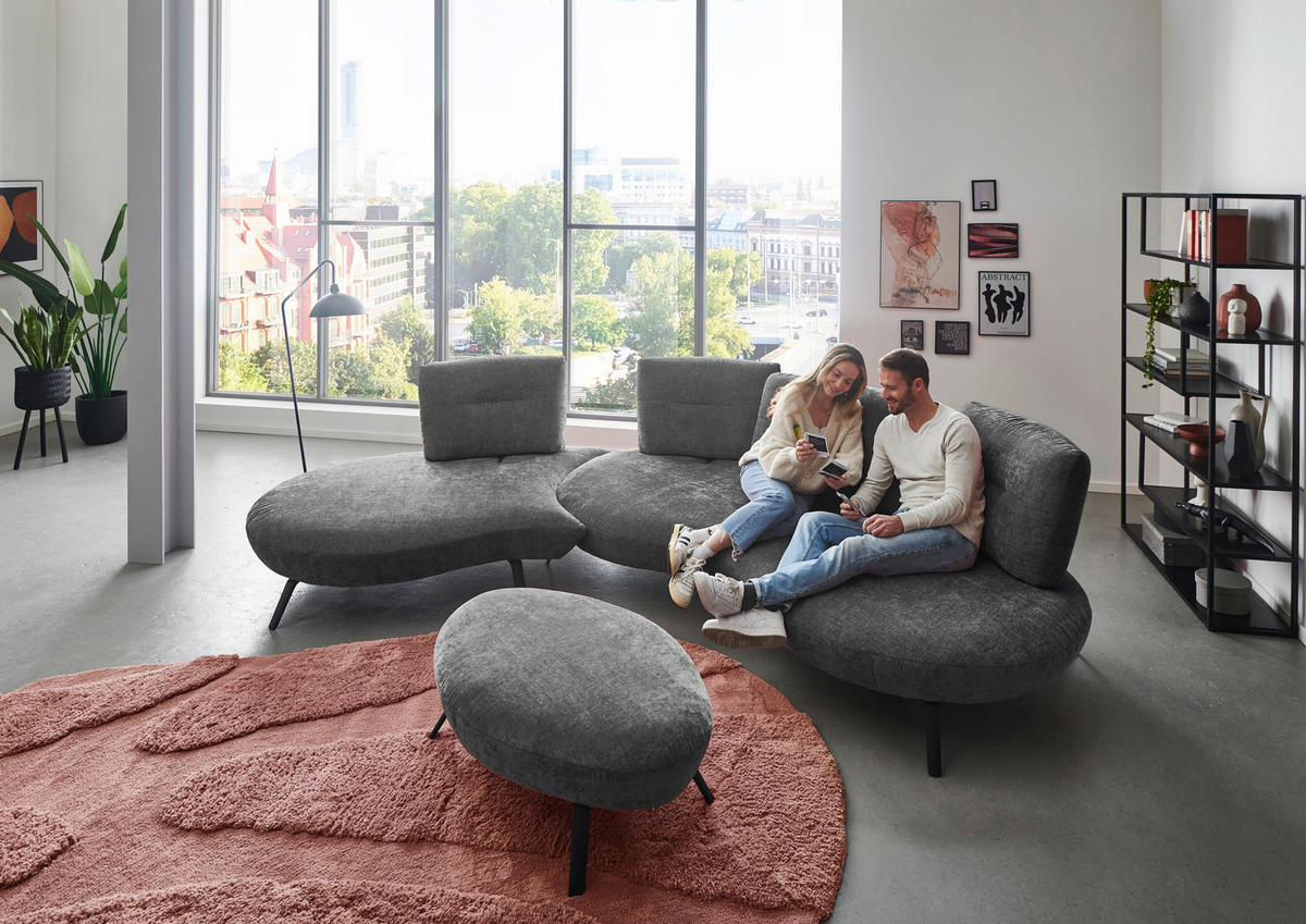 BIGSOFA Flachgewebe Anthrazit  - Anthrazit/Schwarz, Design, Textil/Metall (456/93/138cm) - Moderano