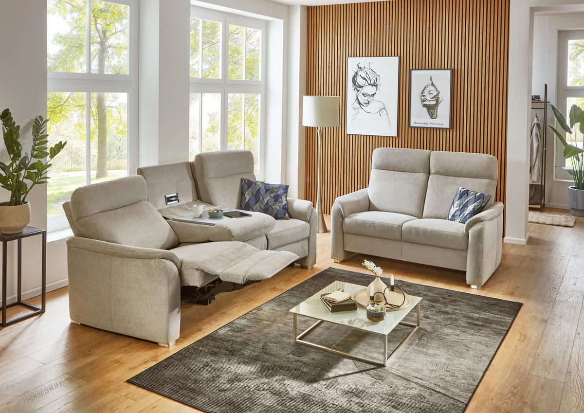 TRAPEZSOFA Flachgewebe Beige  - Beige/Alufarben, Konventionell, Textil/Metall (218/107/103cm) - Beldomo Comfort