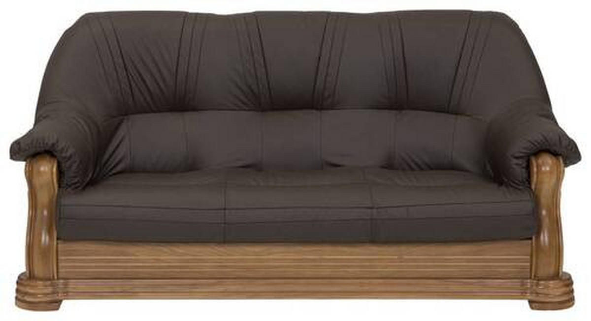 3-SITZER-SOFA in Echtleder Braun  - Eichefarben/Braun, Konventionell, Leder/Holz (195/95/94cm) - Max Winzer