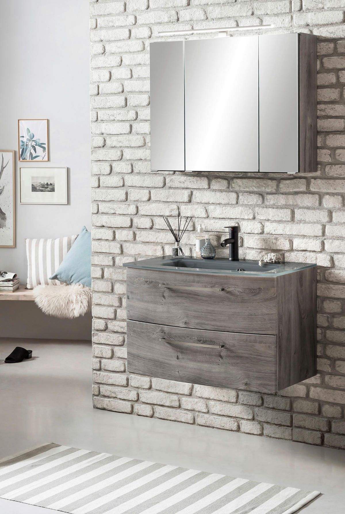 TVÄTTSTÄLL MED KOMMOD 80 cm  - aluminiumfärg/grå, Klassisk, metall/trämaterial (80cm) - Held