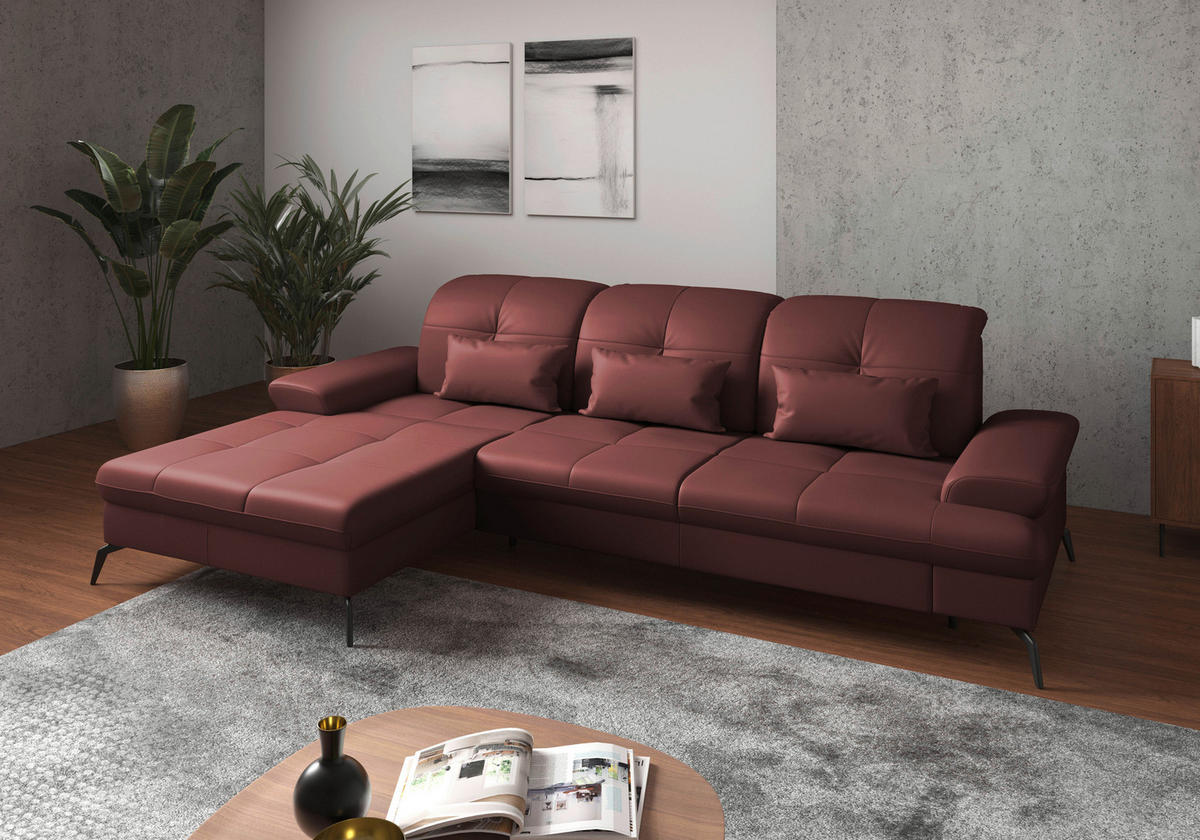 ECKSOFA in Echtleder Rotbraun  - Rotbraun/Schwarz, Konventionell, Leder/Metall (185/279cm) - Sit & More