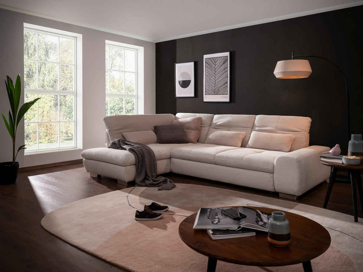 ECKSOFA Hellgrau Cord  - Chromfarben/Hellgrau, Design, Kunststoff/Textil (212/292cm) - SetOne by Musterring