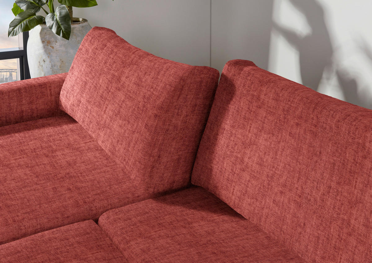 2,5-SITZER in Velours Rot  - Rot/Schwarz, Design, Kunststoff/Textil (240/70/125cm) - Xora