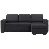 ECKSOFA Anthrazit Velours Schlaffunktion, Rücken echt, Stauraum  - Anthrazit/Schwarz, Design, Kunststoff/Textil (244/157cm) - Carryhome