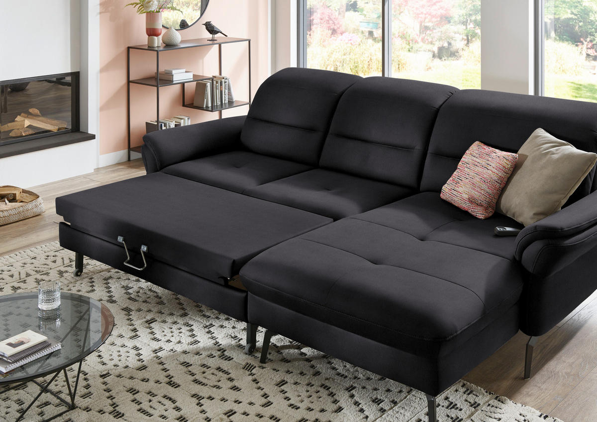 ECKSOFA in Flachgewebe Anthrazit  - Anthrazit/Schwarz, Konventionell, Textil/Metall (260/181cm) - Beldomo Speed