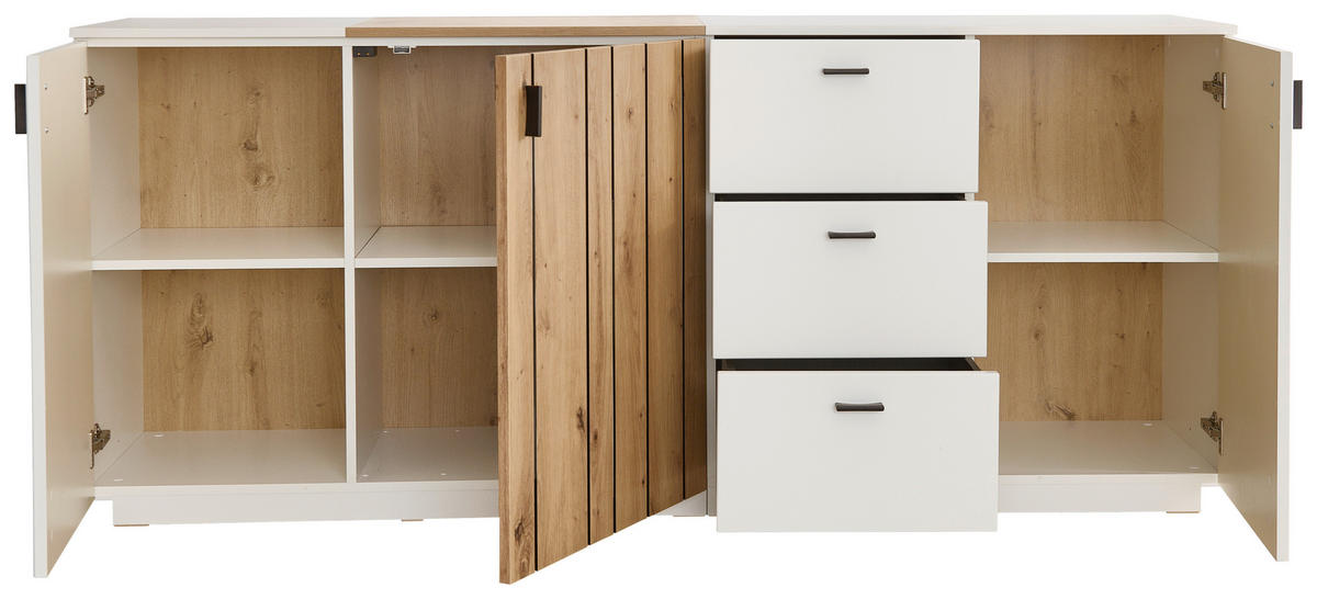 SIDEBOARD Weiss, Eiche Artisan  195/84/44 cm  - Weiss/Schwarz, Design, Holzwerkstoff/Kunststoff (195/84/44cm) - Stylife