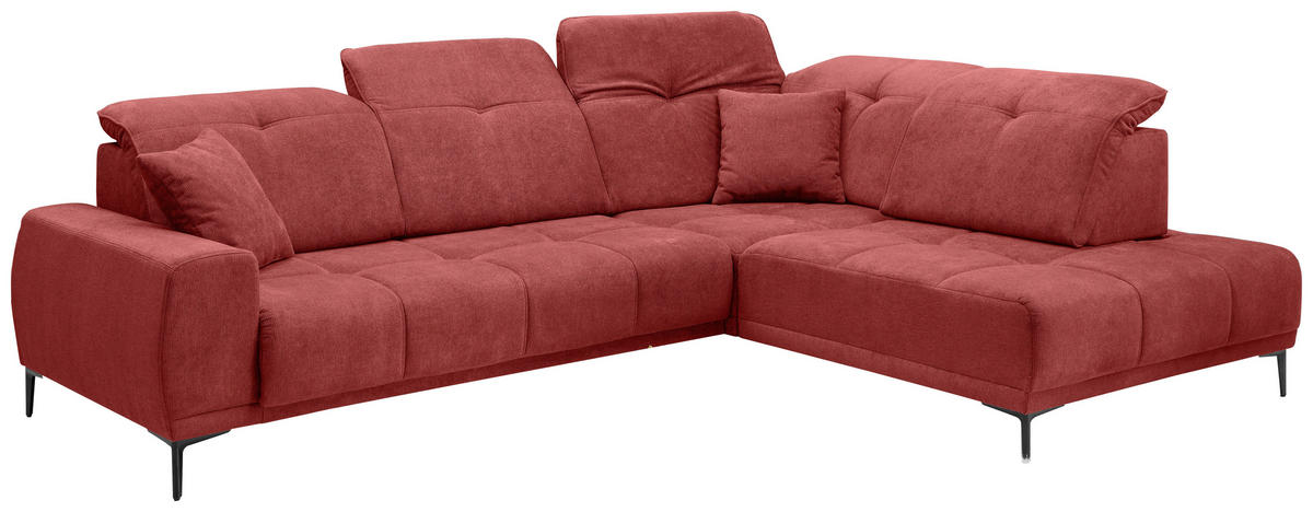 ECKSOFA NESTO Rot Chenille Zierkissen, Kopfteilverstellung, Sitzvorzug  - Rot/Schwarz, Basics, Textil/Metall (305/232cm) - Livetastic