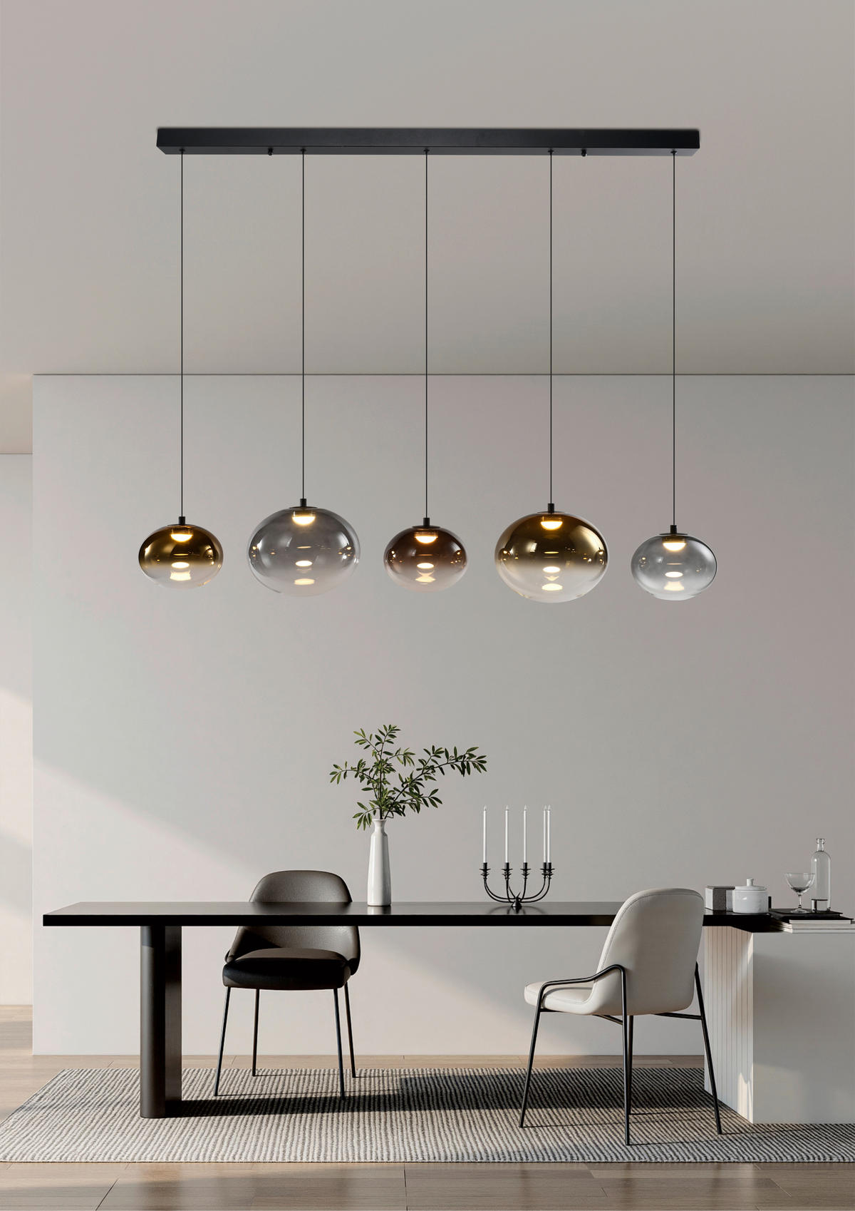 LED-HÄNGELEUCHTE Pesaro 128/170/20 cm  - Schwarz, Design, Glas/Metall (128/170/20cm)