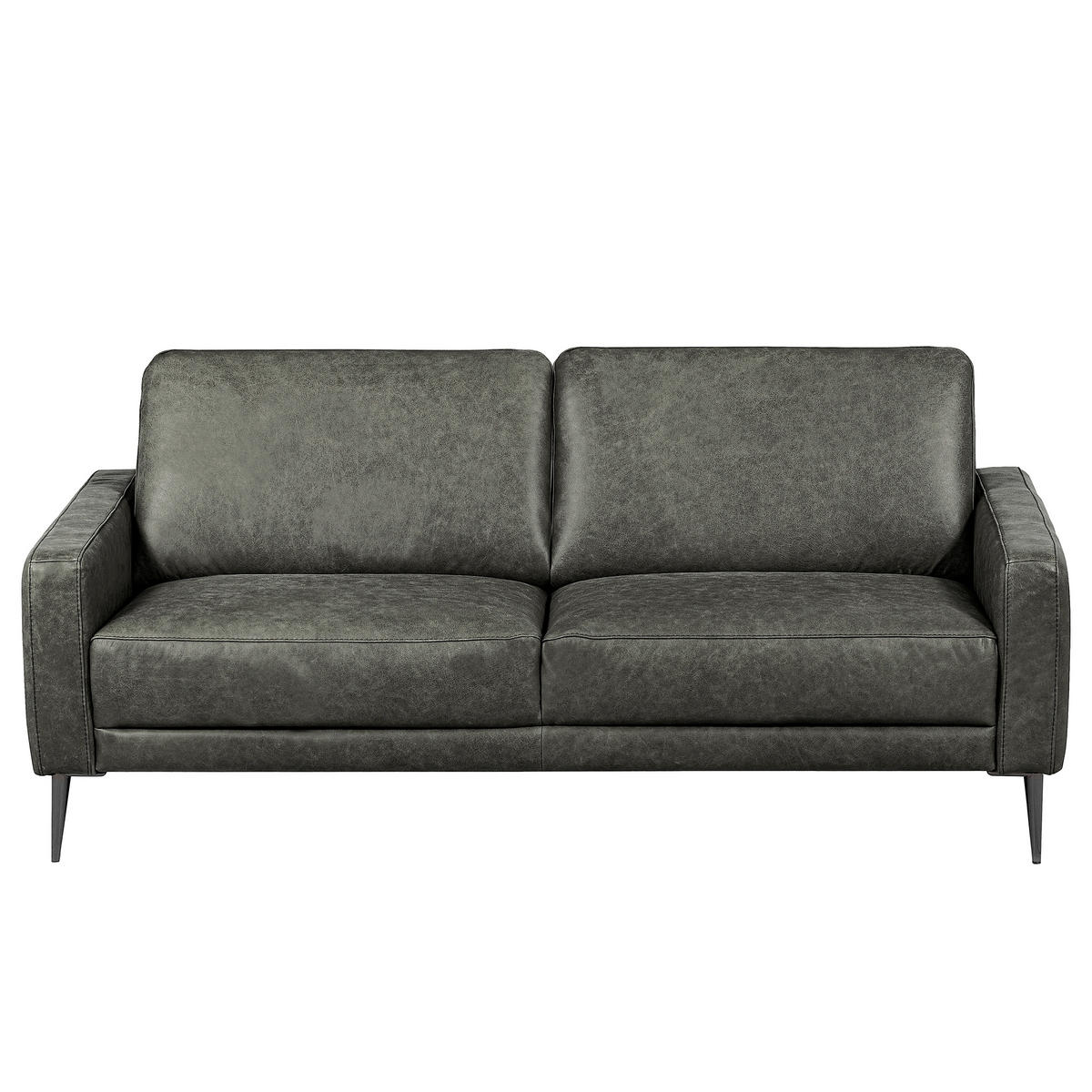 2-SITZER-SOFA SPRING in Lederlook Echtleder Grau  - Schwarzchrom/Grau, Design, Leder/Textil (157/85/92cm) - Livetastic