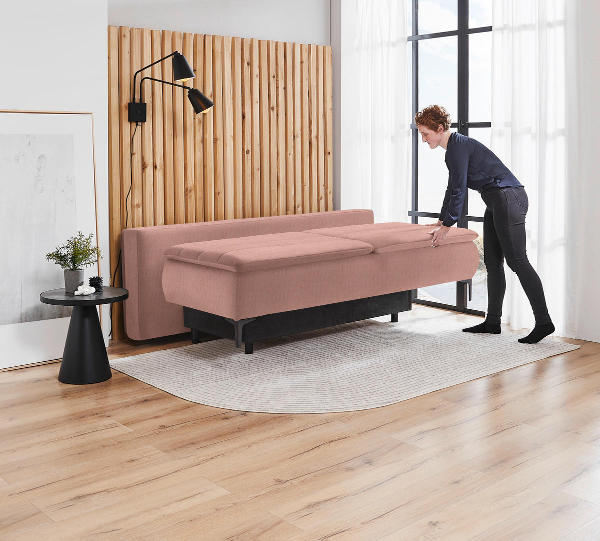 BOXSPRINGSOFA in Flachgewebe Rosa  - Schwarz/Rosa, Konventionell, Textil/Metall (204/93/100cm) - Livetastic