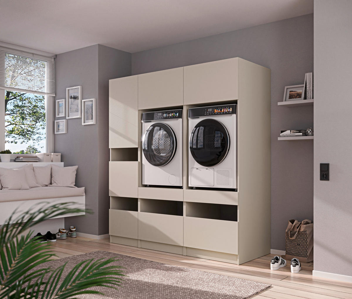 MEHRZWECKSCHRANK 50/200/68 cm  in Kaschmir  - Kaschmir/Schwarz, Design, Holzwerkstoff/Metall (50/200/68cm) - Milino