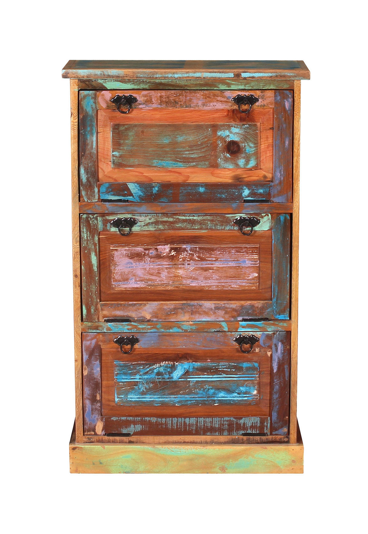 SCHUHSCHRANK Altholz massiv Multicolor  - Multicolor/Schwarz, Design, Holz/Metall (65/110/25cm) - MID.YOU