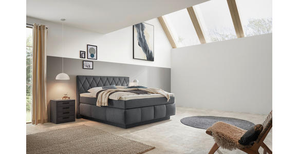 BOXSPRINGBETT 180/200 cm,  in Dunkelblau, Matratze, Topper, unterschiedliche Matratzenhärtegrade je Bettseite, H2 + H3 = mittel + fest  - Schwarz/Dunkelblau, KONVENTIONELL, Holz/Kunststoff (180/200cm) - Voleo